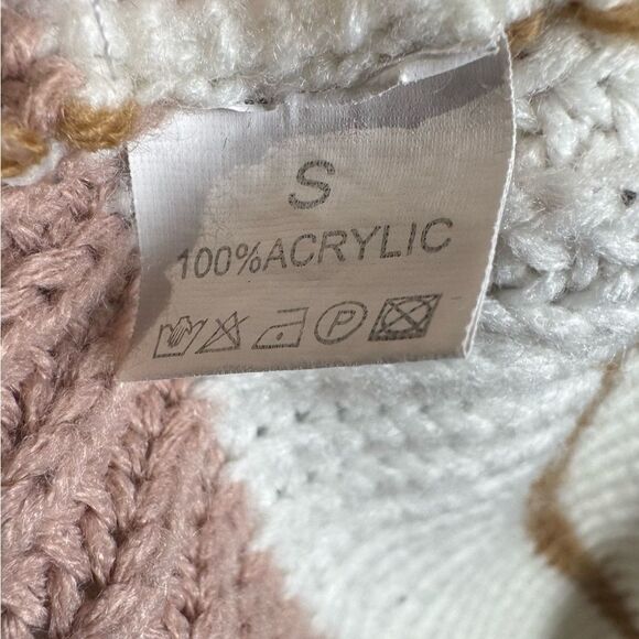 Cream blush pink and mocha color block striped cropped sweater size 4 - Picture 5 of 5